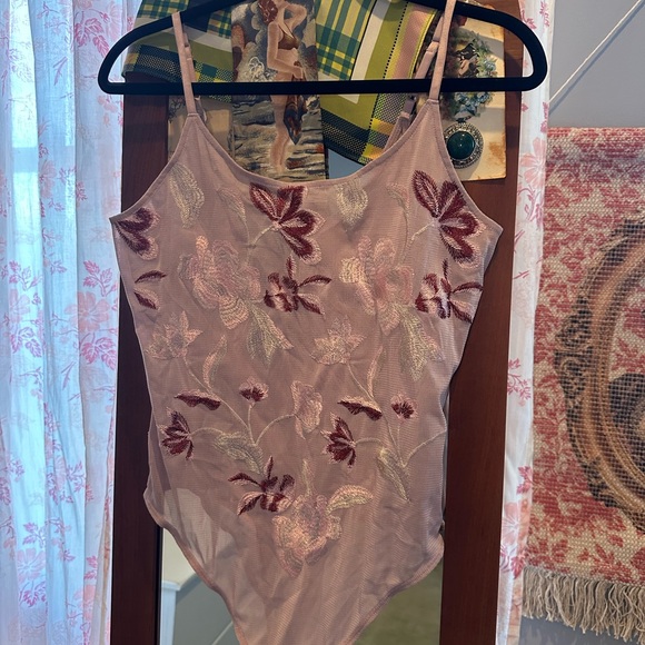 Express Tops - Express Floral Embroidered Mesh Bodysuit